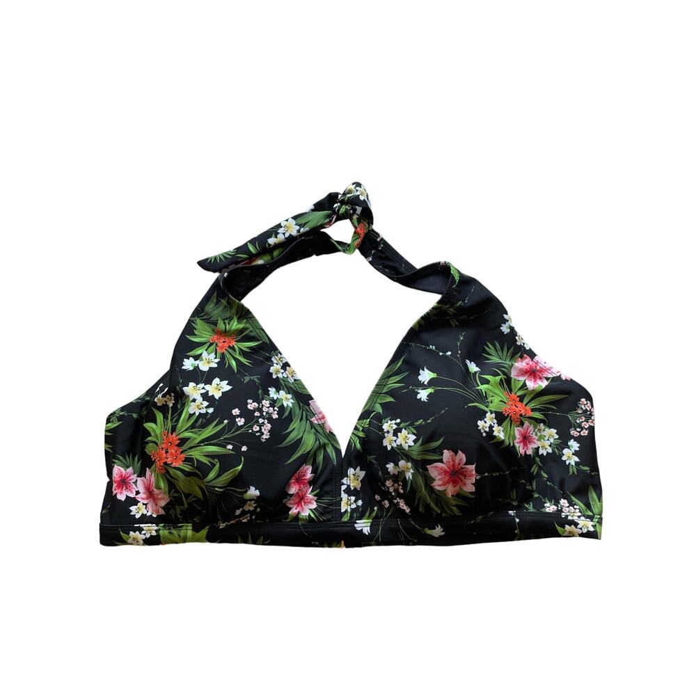 Swimsuits For All black Diva Floral bikini top wireless padded tie Size 24
